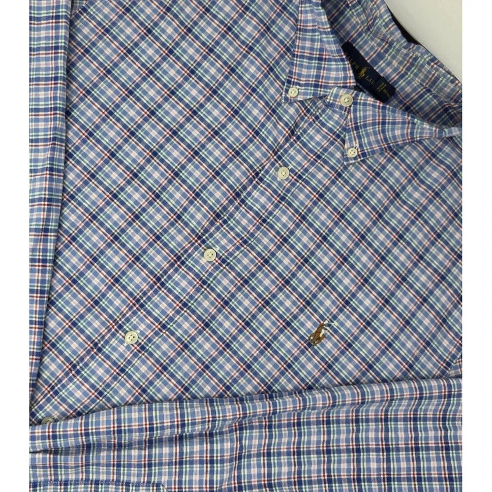 Polo Ralph Lauren Long Sleeve Button Down Shirt Men XL‎ Blue Plaid Classic Fit
